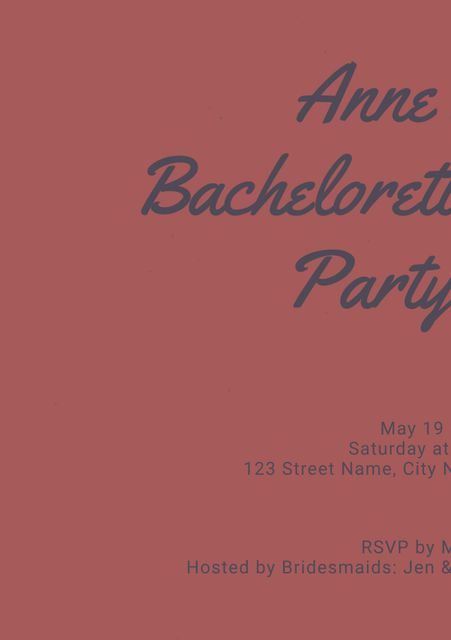 This stylish red bachelorette party invitation features a sleek and modern font, perfect for setting the tone for an elegant celebration. With clear event details and an RSVP section, it is practical and visually appealing. Ideal for party coordinators, bridesmaids, or anyone planning a bachelorette party to set the mood right from the first glance.