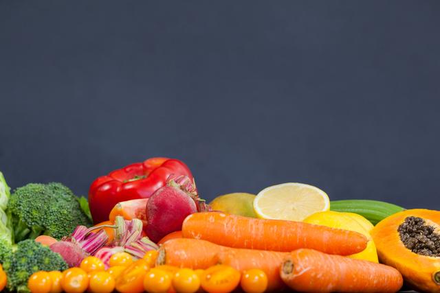 Assorted Fresh Vegetables and Fruits on Dark Background - Download Free Stock Photos Pikwizard.com