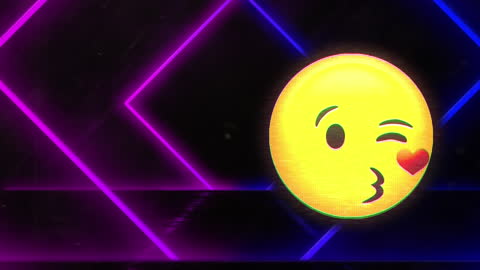 Winking Emoji with Neon Geometric Background