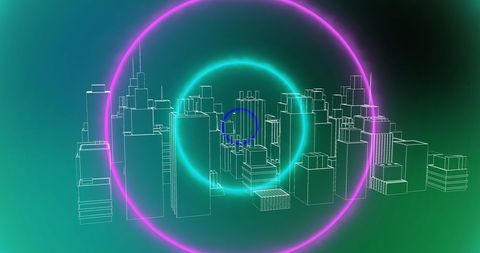neon circles adorning metaverse city skyline - Download Free Stock Images Pikwizard.com