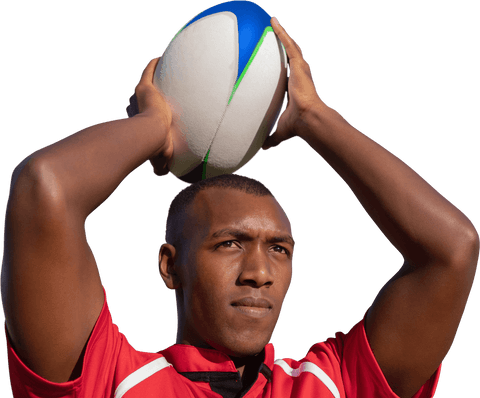 Transparent background african american rugby player holding ball