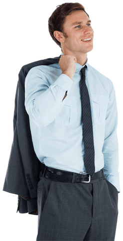 Confident Businessman Wearing Shirt Holding Suit Jacket Transparent Background