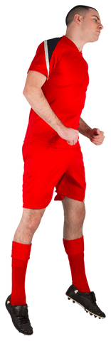 Transparent background energetic soccer player jumping