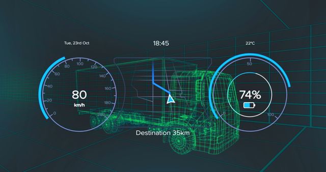 Holographic Transportation Interface Displaying Speed and Battery on 3D Truck Model - Download Free Stock Images Pikwizard.com