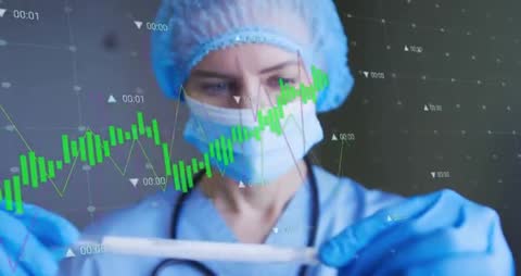 Clinician Evaluating Specimen with Advanced Data Analytics Charts