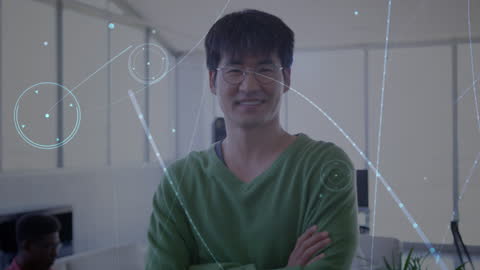 Confident Entrepreneur Ambitiously Networking in Modern Workspace