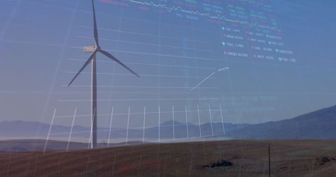 Financial Data Overlaid on Landscape with Wind Turbines - Download Free Stock Images Pikwizard.com