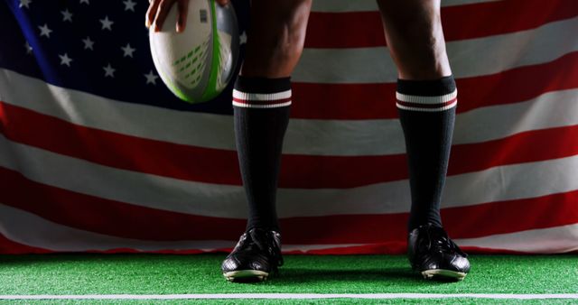 Rugby Player Holding Ball with American Flag Background - Download Free Stock Images Pikwizard.com