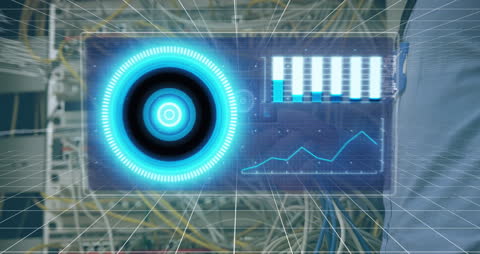 Futuristic Data Analysis Interface with Charts and Graphs