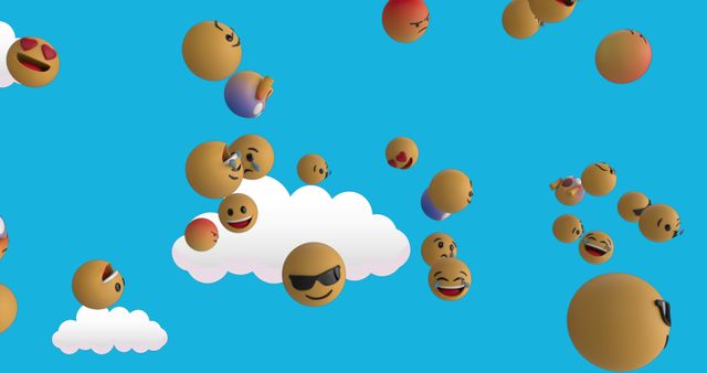 Floating Emoticons Over Blue Sky for Social Media Concept - Download Free Stock Images Pikwizard.com