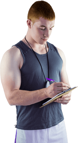 transparent personal trainer writing on clipboard isolated white - Download Free Stock Videos Pikwizard.com