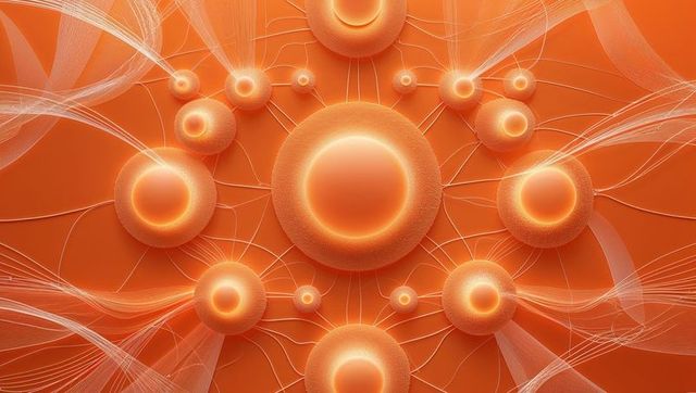 3d network design with central sphere and filament strands