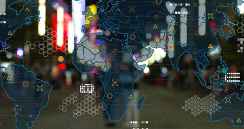 Digital Global Map Interface with Data Overlay on City Street