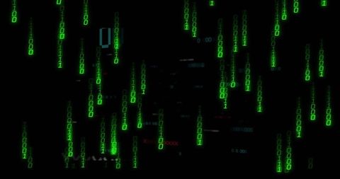 Glowing Binary Code Streams in Futuristic Cyber Space