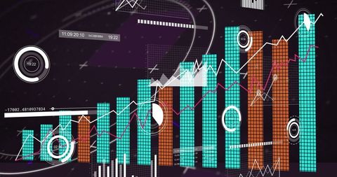 Dynamic dashboard visuals with bar charts and hud interface