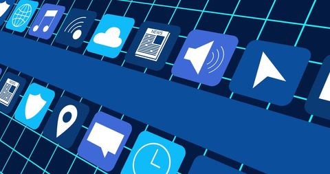 Digital Icons on Grid Network Background - Download Free Stock Images Pikwizard.com