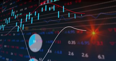 Digital trading display with candlestick chart and data
