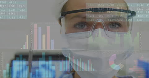 Female Doctor Analyzing Data with Digital Interface Graphics