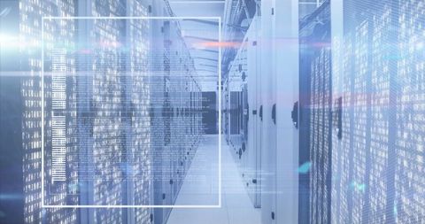 Futuristic Data Center with Digital Overlay and Light Streaks - Download Free Stock Images Pikwizard.com