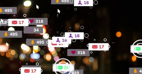 Digital Social Media Interaction Visualization on City Lights - Download Free Stock Images Pikwizard.com