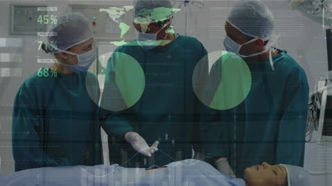Surgical Team Analyzing Patient Data in High-Tech Operating Room