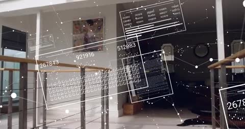 Moving Through Modern Interior with Tilted AR HUD Overlays Expanding Data Visualization