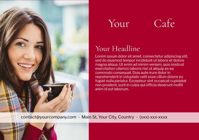 Smiling Woman Holding Coffee Cup for Cafe Promotion - Download Free Stock Templates Pikwizard.com