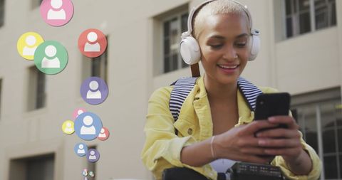 Smiling Woman Engaging with Social Media on Smartphone - Download Free Stock Images Pikwizard.com