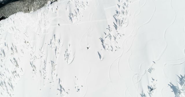 Aerial view of snow-covered mountain slope with dispersed snowtracks - Download Free Stock Images Pikwizard.com