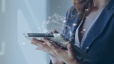 Businesswoman Leveraging Digital Interface with Networking Concept