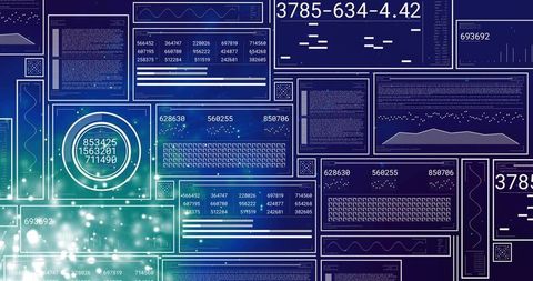 Futuristic Digital Interface with Data Analytics Panels