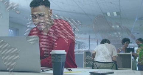 Business Professional Typing on Laptop with Global Network Concept