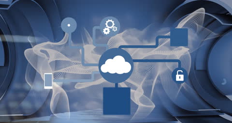 Conceptual Technology Workflow with Cloud Icon and Abstract Background