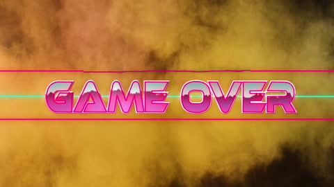 Retro Neon Game Over Screen with Smoke Background
