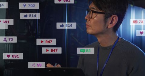 Engineer Analyzing Social Media Engagement in Data Center - Download Free Stock Images Pikwizard.com