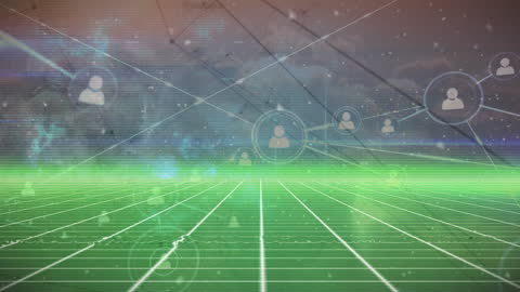 Digital Network with Cloudy Matrix Background