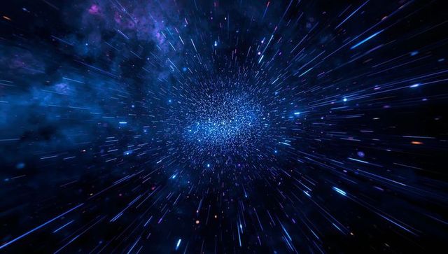 Cosmic Blue Star Cluster with Radiating Streaks in Deep Space