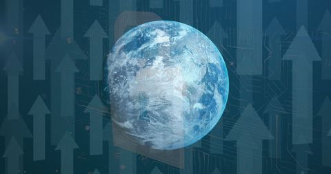 Digital Globalization: Earth with Financial Data Arrows Overlay - Download Free Stock Images Pikwizard.com