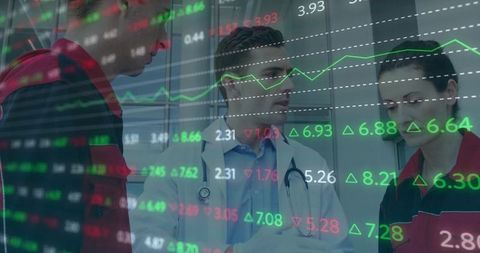 Healthcare Professionals Communicating with Financial Data Overlay