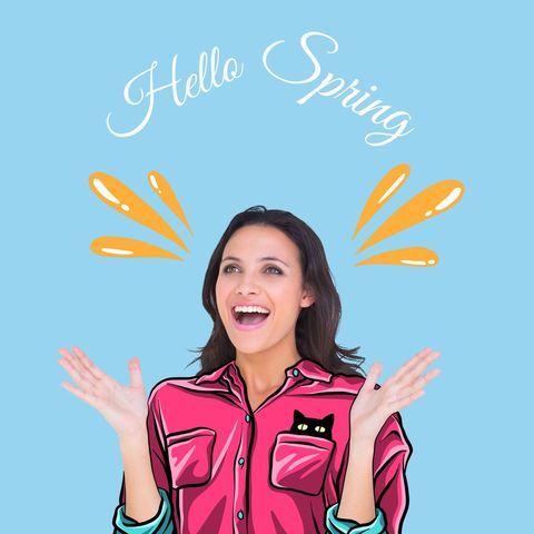 joyful woman celebrating spring with enthusiasm - Download Free Stock Templates Pikwizard.com