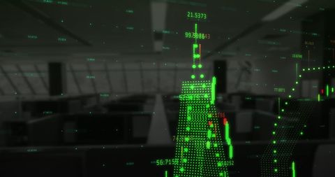 Abstract financial data visualization in modern office