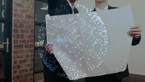 Professionals Analyzing Holographic Data Globe in Business Office