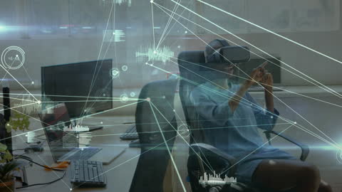 Innovative Professional Using VR in Futuristic Office Environment