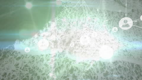 Abstract Network Connections with Digital Icons Overlaid on Green