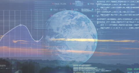 Digital Data Flow Across Globe with Scenic Backdrop