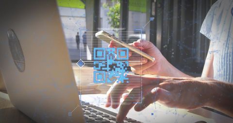 Woman Using Technology with Digital QR Code Overlay - Download Free Stock Images Pikwizard.com