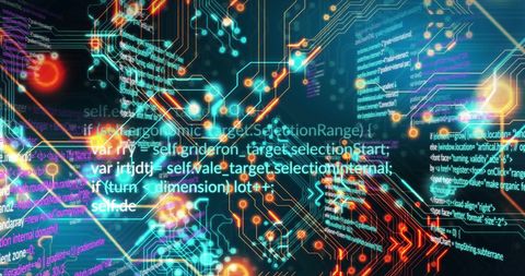 Futuristic Circuit Board with Coding Overlay and Holographic Effects - Download Free Stock Images Pikwizard.com