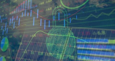 Digital Security and Financial Graphs Over Solar Panels - Download Free Stock Images Pikwizard.com