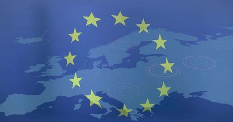 European union connectivity map illustrating yellow stars, target markers and network nodes