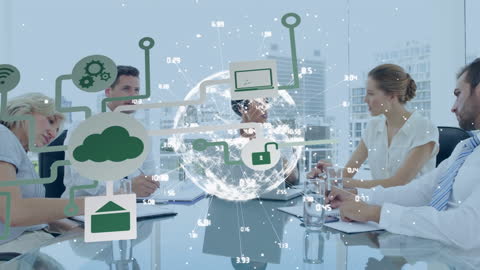 Global Connections and Business People in Meeting Room